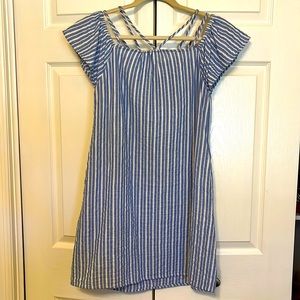 Ladies LUSH linen/cotton blue & white striped dress. Size small.